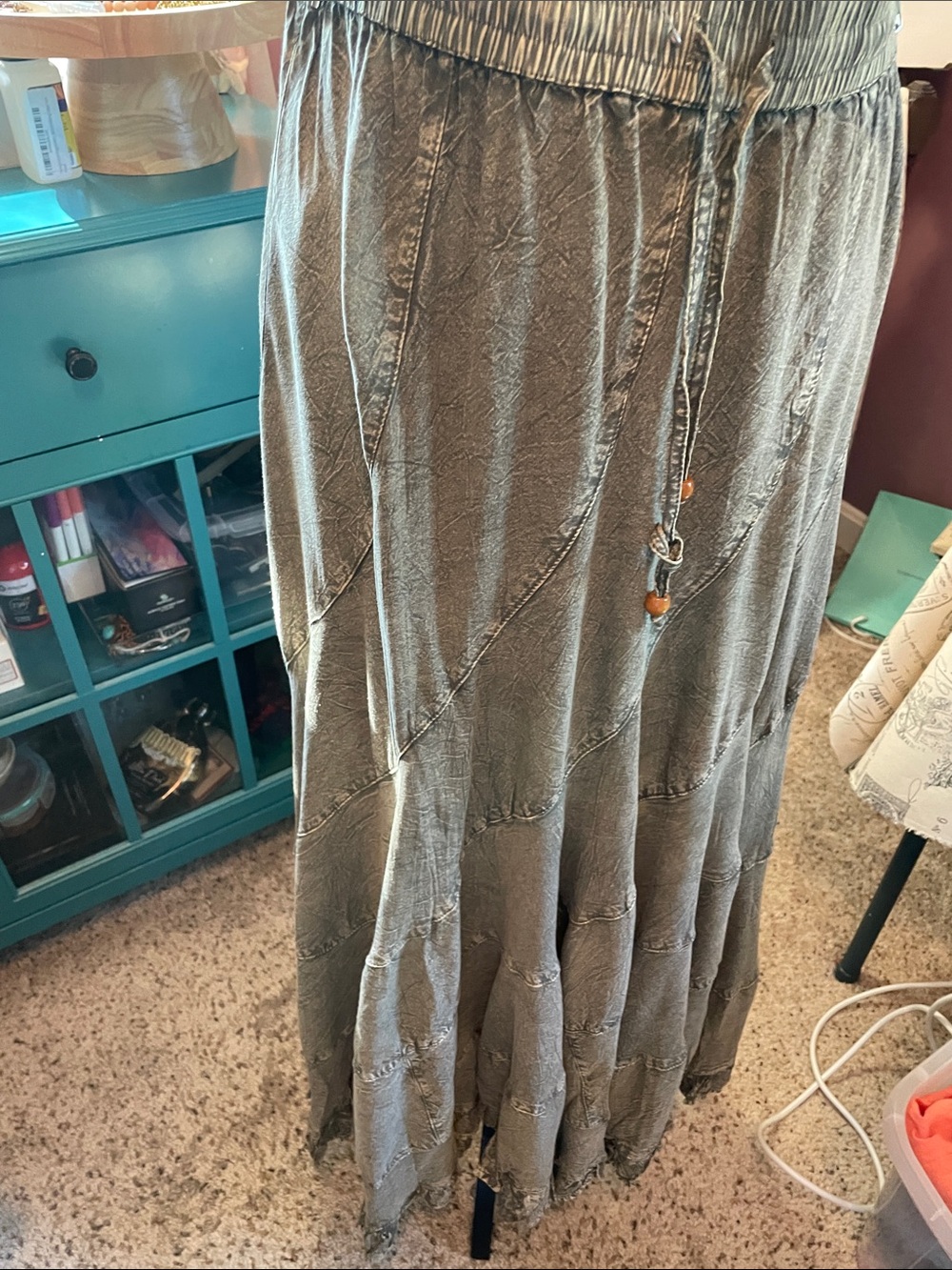 Women's Boho Olive Green Peasant Maxi Skirt Young Threads - Picture 4 of 11